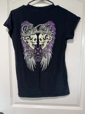 Bike Week Daytona Beach 2017 Skull Wings Biker Moto Grunge Tee Women’s M